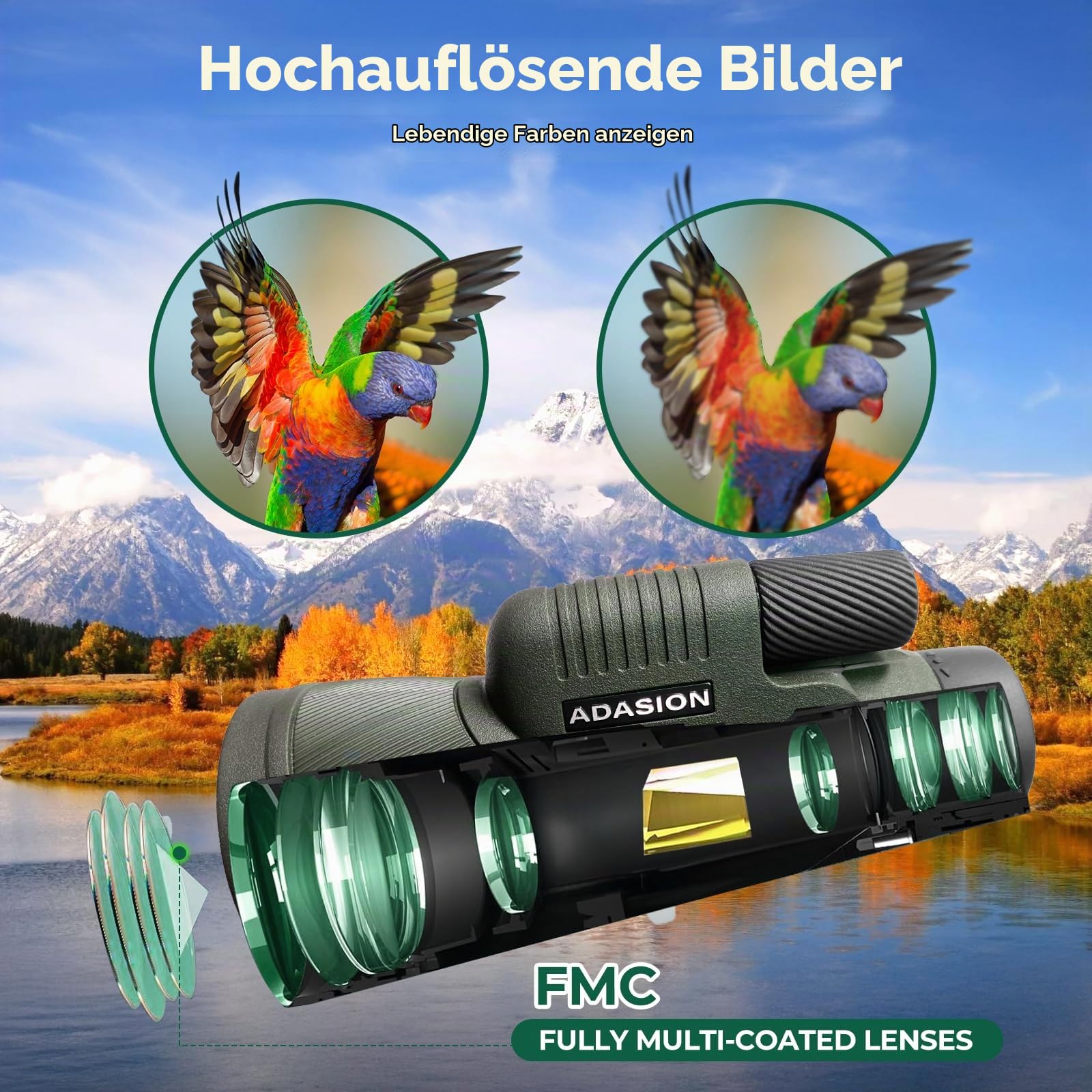 12x56 Hochauflösendes Monokular mit Smartphone-Adapter, verbessertem Stativ, Handschlaufe - Hochleistungs monokular, leichtes Monokular mit klarem Sehfeld