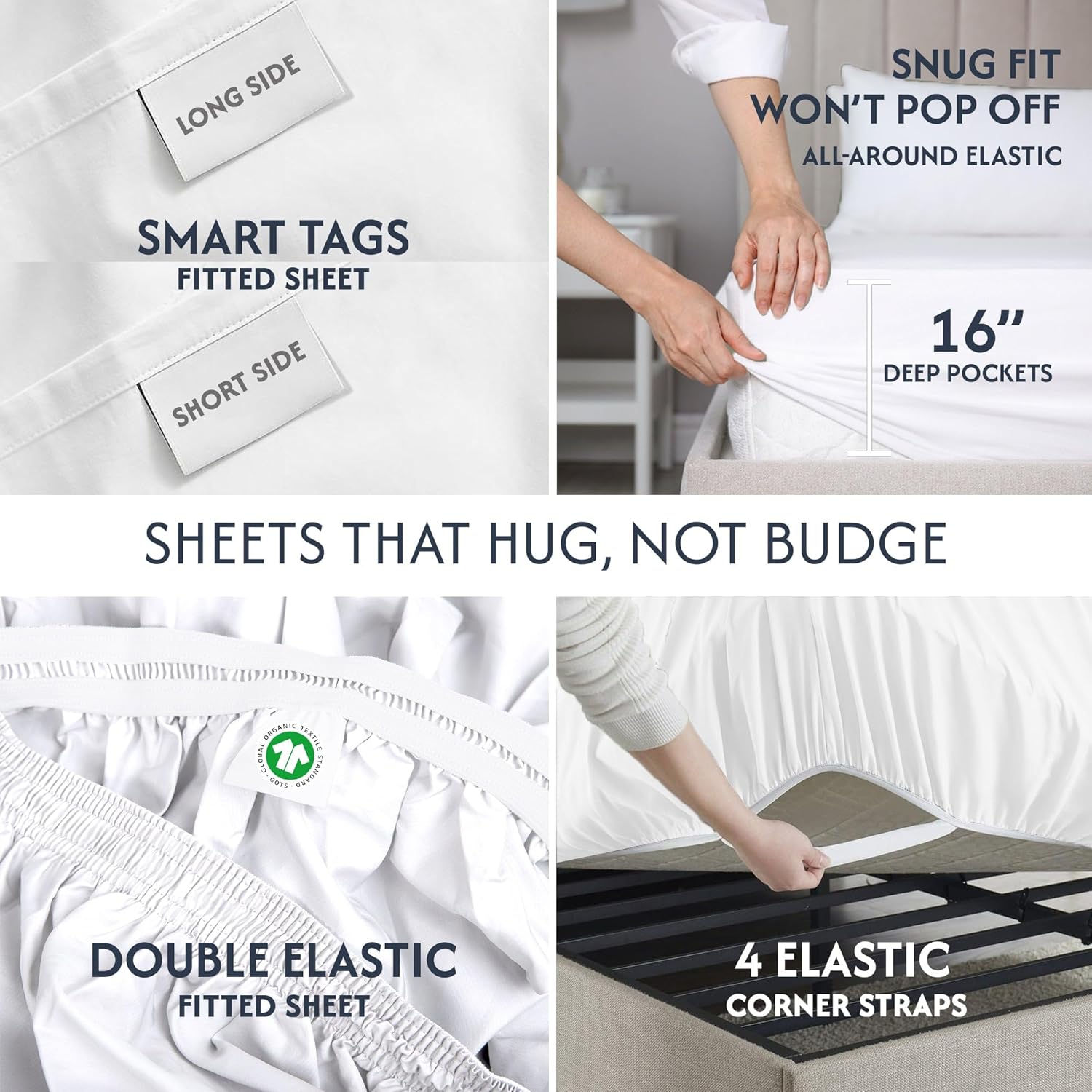 100% Organic Cotton Sheets King Size - Luxurious 415 Thread Count, Oeko-Tex Certified, Silky Soft Sateen Weave, Hemstitched Pillowcases, Fitted Sheet with Deep Pockets, Double-Elastic & Corner Straps