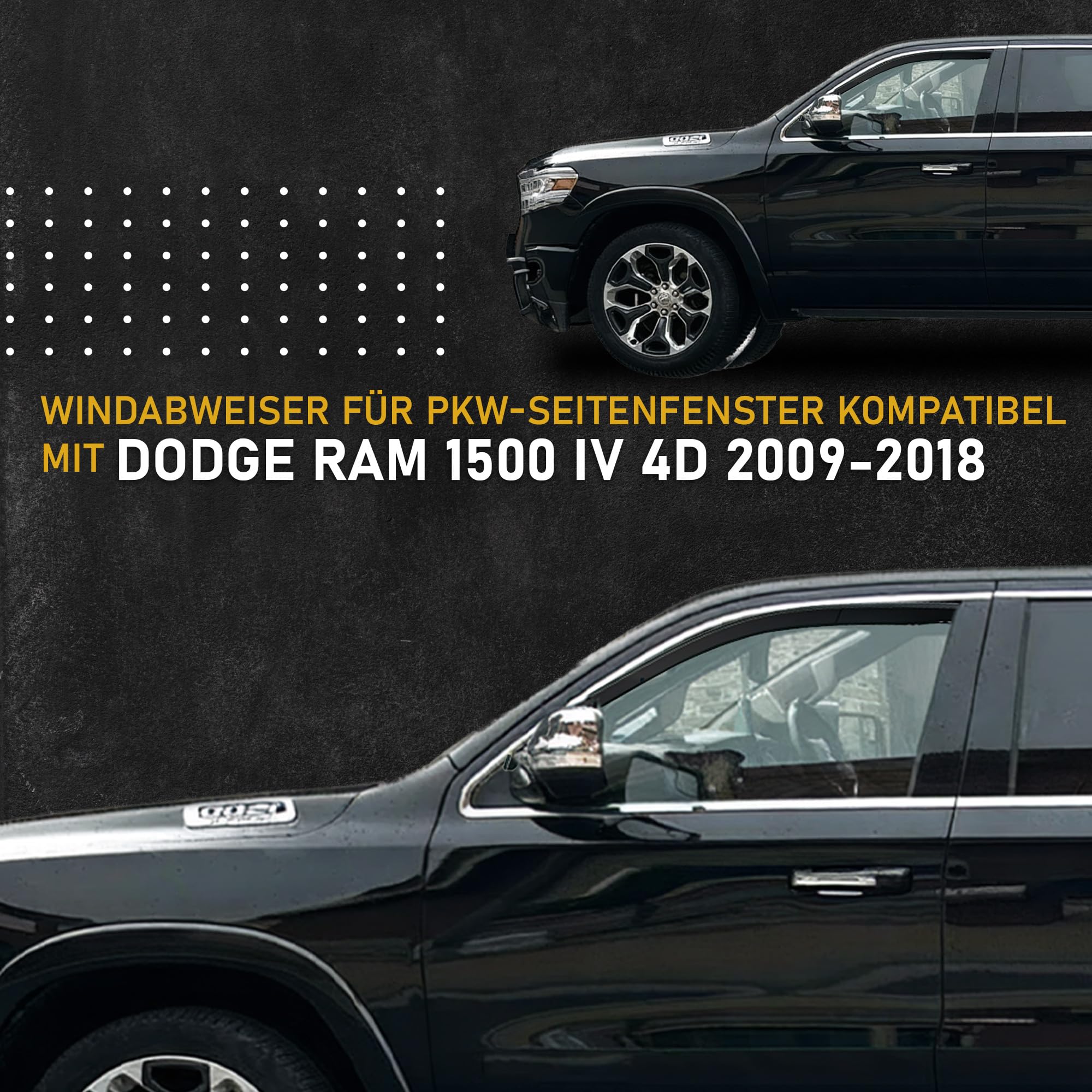 HEKO - Kompatibel mit Dodge RAM 1500 Pick-up 2009-2018; Seitenscheiben-Windabweiser; 4 STK.; Regenabweiser, Windabweiser, Getönt, Stromlinienförmig; Einfache Montage; Schutz vor Wind und Regen