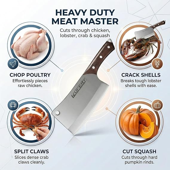 KOFERY 7 Heavy Duty Meat Cleaver for Bone Cutting & Commercial Use