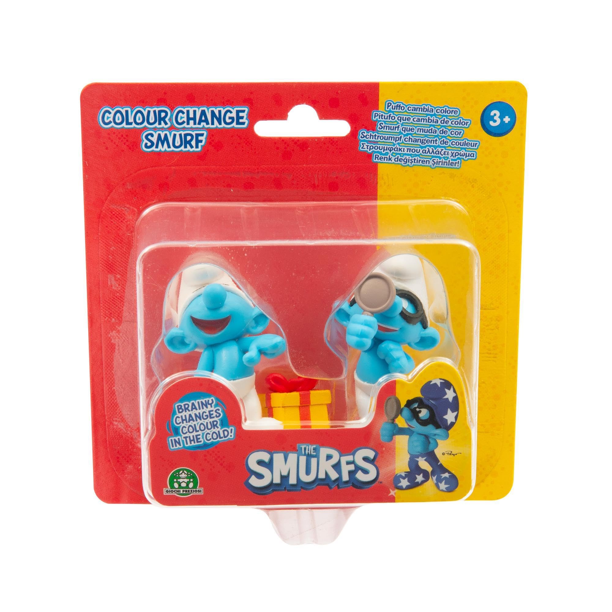 Coppia Personaggi Puffi Burlone e Quattrocchi, Alti 5,5 Cm, Il Puffo Quattrocchi Cambia Colore Con Il Freddo, Per Bambini A partire Dai 3 Anni