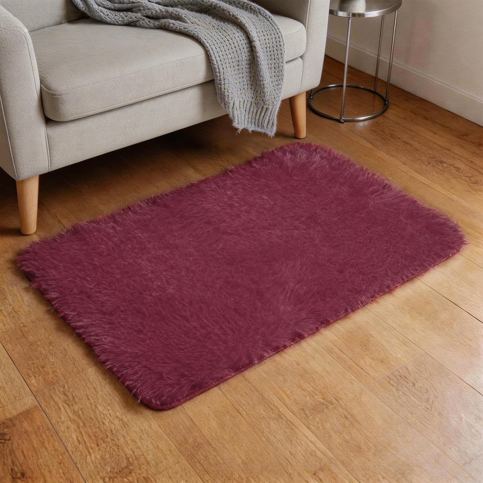 sourcing map Small Fluffy Rug, 40 x 60cm Fluffy Carpet Mat Small Area Rug Soft Runner Shaggy Washable for Bedroom Bathroom Car Dorm Locker Photography Props Background Decoration, Burgundy