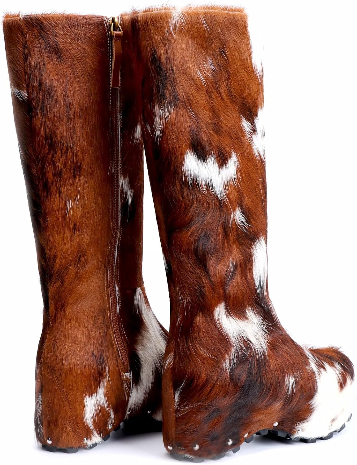 XOBZJH Women’s Wide Calf Cowgirl Boots – Handmade Knee-High Country Cowboy Winter Boots with Genuine Calf Hair, Shearling Lining & Platform Sole, Retro Western Style - Image 7