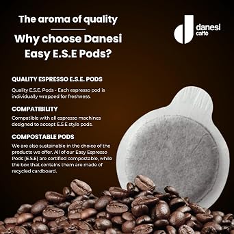 Danesi Caffe Italian ESE Coffee Pods - Medium Roast Easy Serve Espresso Pods for Espresso Machines for Home and Office - Made from Premium Italian Coffee, 150-Count, 7.5g Each