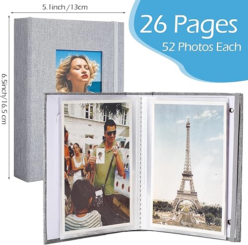 Miniatura 2 de Yeaqee Paquete de 20 álbumes de fotos de 4 x 6 pulgadas, cubierta de lino, libro de recuerdos con ventana frontal, 26 páginas transparentes con