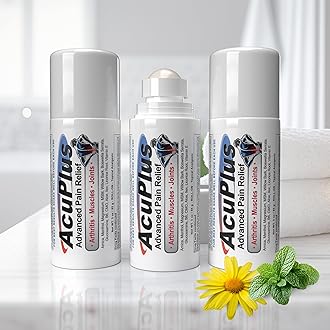 AcuPlus - Pain Relief Roll On - Topical Anti Inflammatory to Soothe Muscles & Joints - Arthritis Pain Reliever, Bursitis, Tendonitis Cream - TSA Compliant, Convenient Roll On - 3 fl. oz. (Pack of 3)