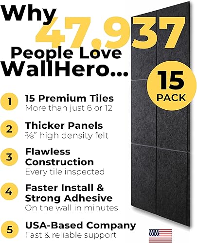 Miniatura 2 de Vision Board - Tablero grande de corcho para paredes de 59 x 36 pulgadas, tablero de anuncios negro, paquete de 15 azulejos de pared de fieltro,