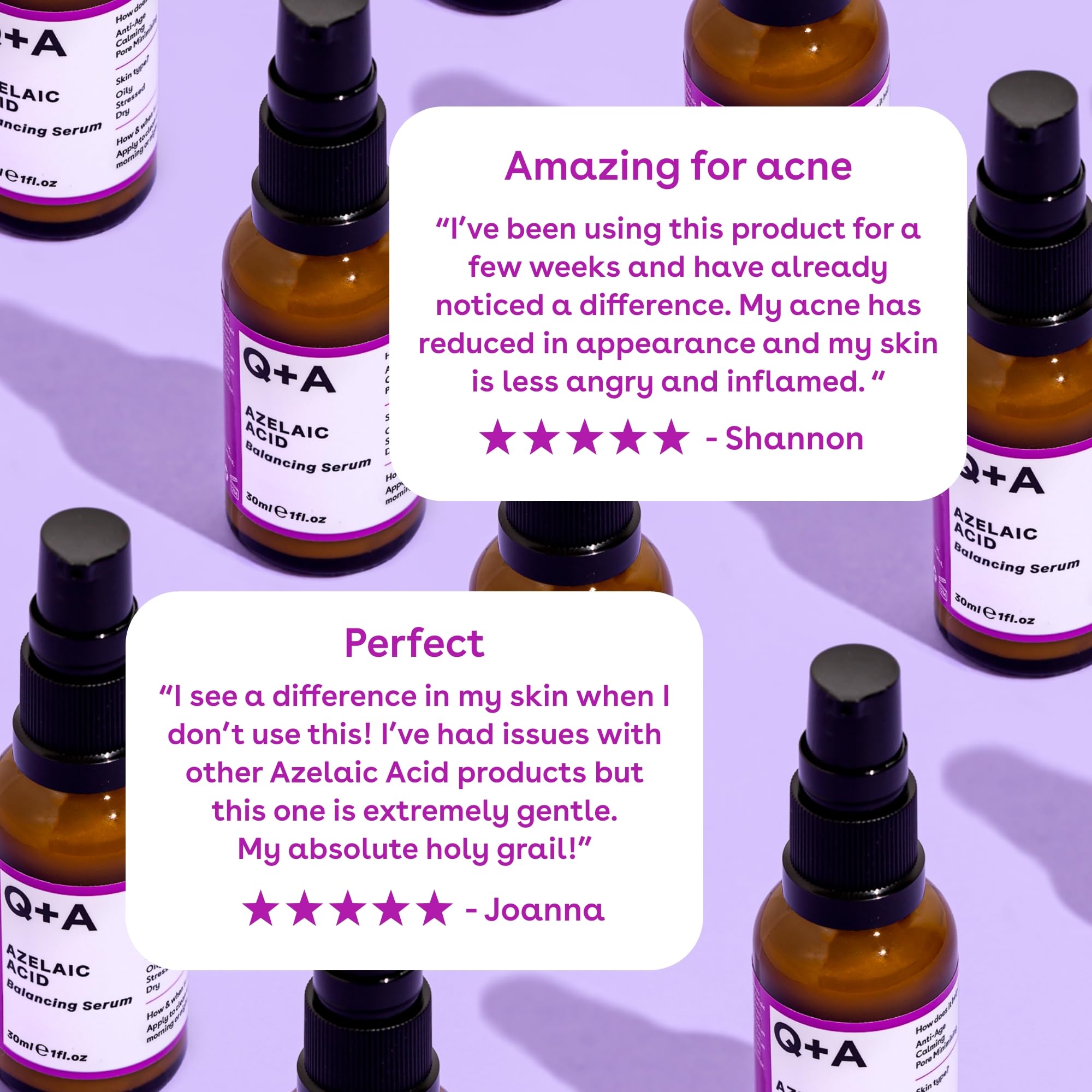 Q+A azelainowym Serum wyrównujące pH, zawierające cynk PCA minimalizujący pory i antyoksydanty dla odświeżonej i gładszej skóry, 30 ml.