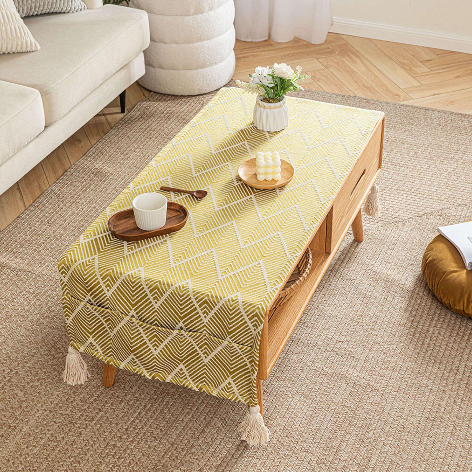 Weave tablecloth,Linen tablecloth,Coffee Table Cover With Pockets And Tassel Rectangular Waterproof Tablecloth Dining Tabletop Decoration Washable Table Top Dust Cover-P-60x160cm(24x63inch) ( Color :