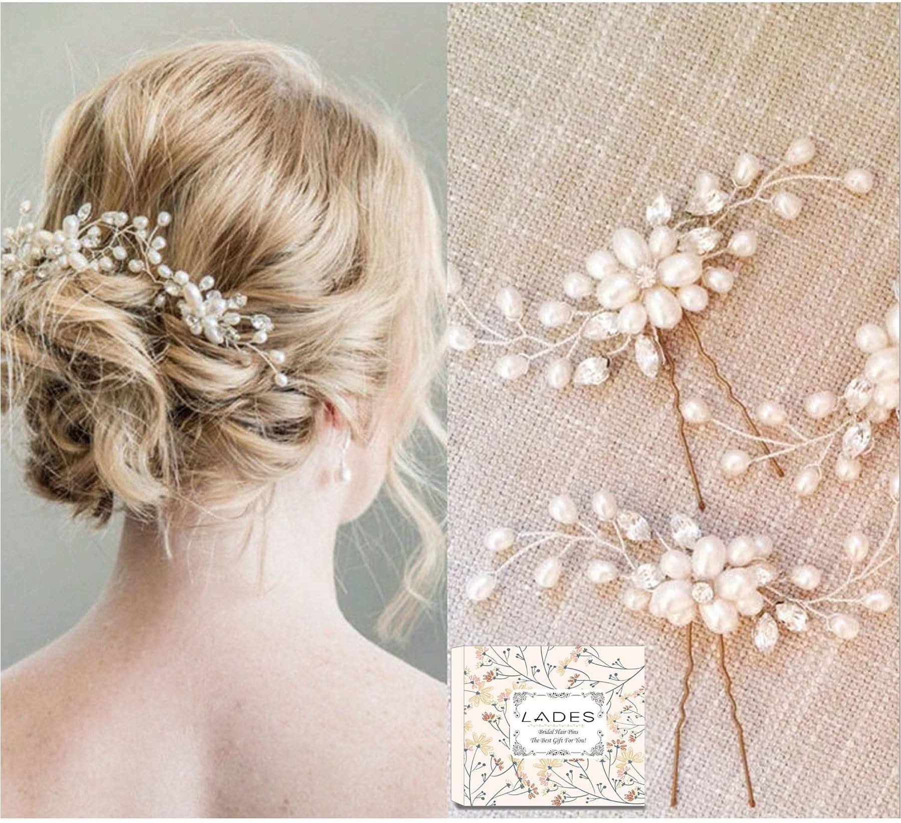 Bridal Hair Pins - 3pcs Fashion Retro Elegant Ladies Pearl Rhinestone Hair Accessories for Wedding Bridal Jewelry Bridal Hair Accessories Headpiece Wedding Accessories (Style1)