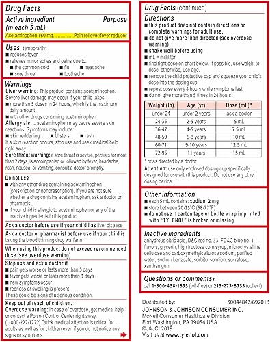 Miniatura 8 de Children's Tylenol - Medicina líquida de suspensión oral, analgésico de acetaminofén y reductor de fiebre para resfriado, síntomas de gripe y dolor