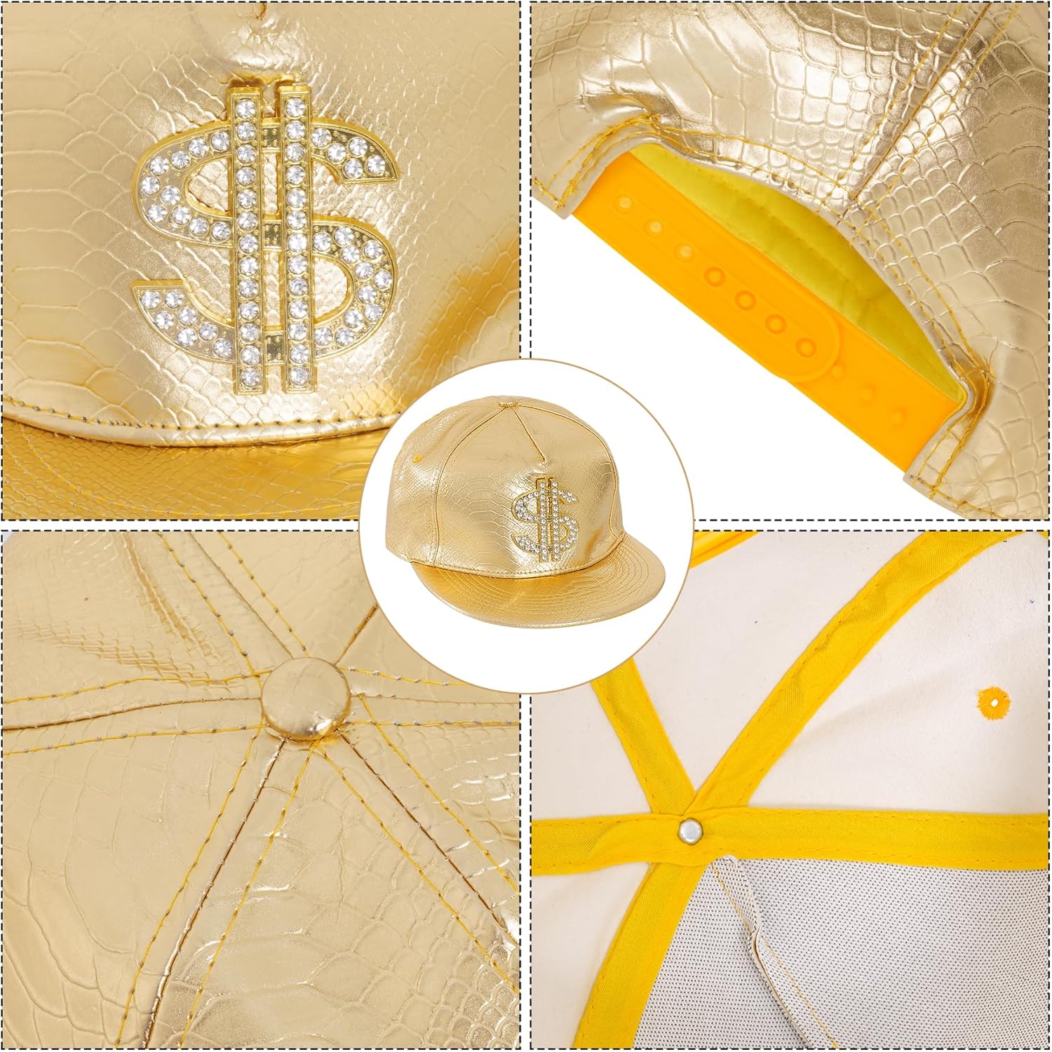 Hip Hop Costume Hat Kit 80s 90s Gold Hat with Dollar Sign Necklace Rapper Costume for Men and Women - Image 3