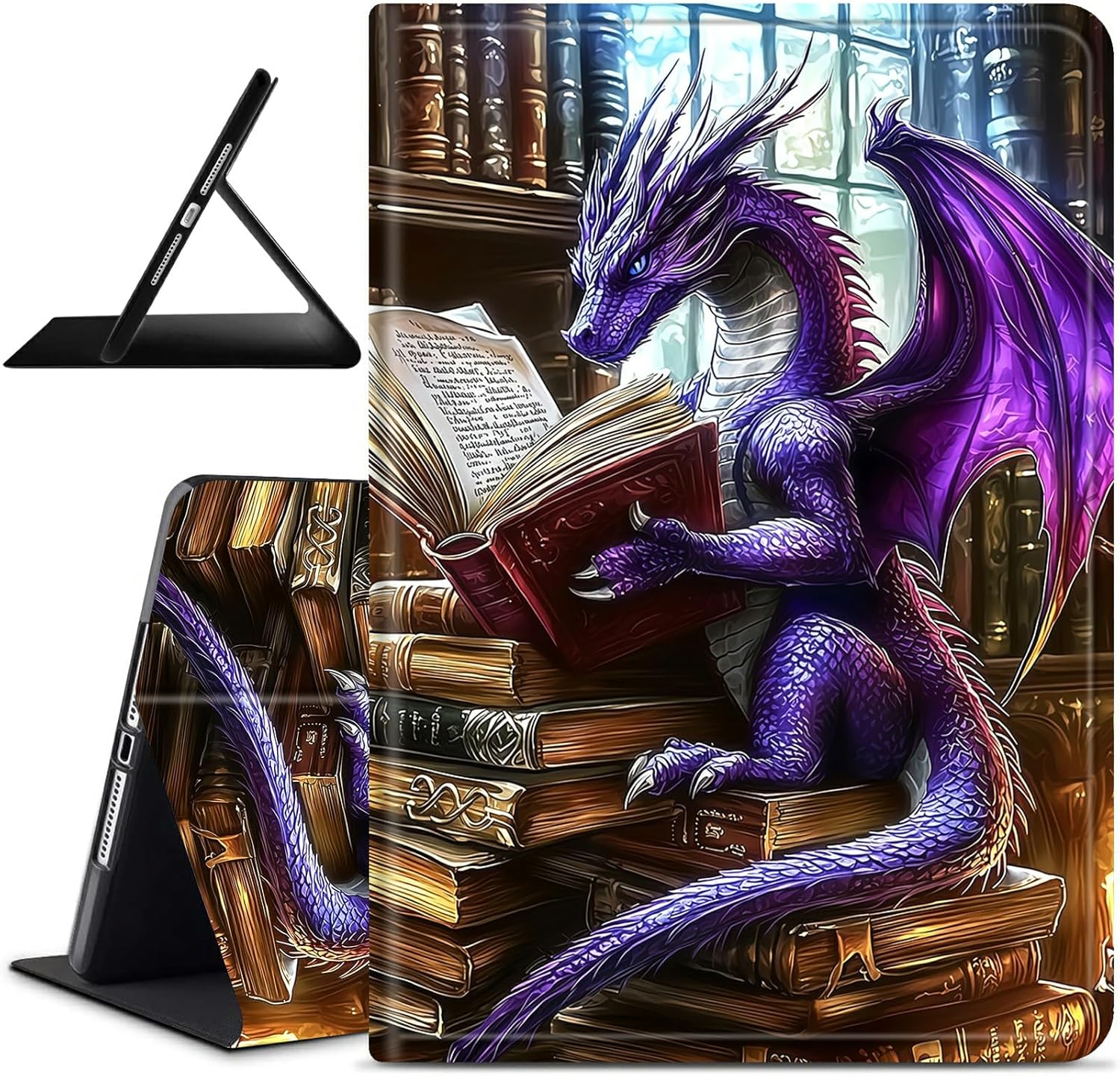 for Amazon Fire HD 10/10 Plus (13th/11th Generation, 2023/2021 Release) 10.1" Tablet Case, Slim Kickstand Stand Leather Smart Cover with Auto Wake/Sleep for Women Men, Purple Dragon Book