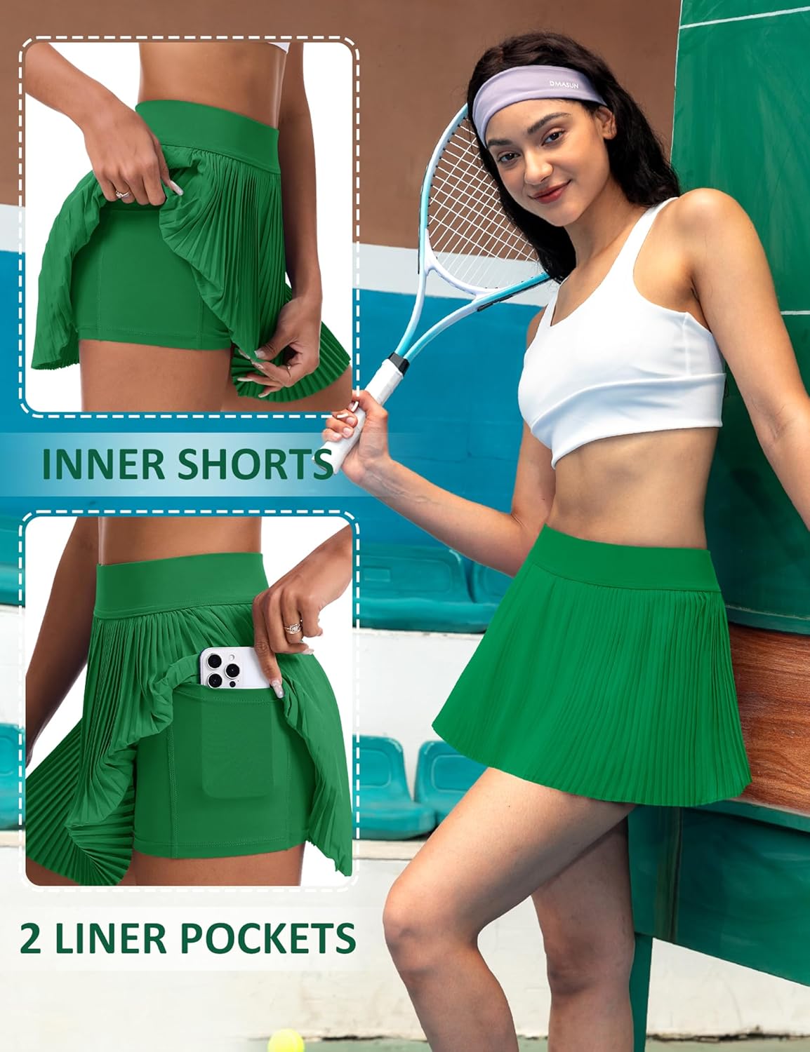JoyGirl 13" Pleated Tennis Skirts with Shorts Women Pleated Mini Golf Skorts with Pockets High Waisted Athletic Casual Skirt - Image 2