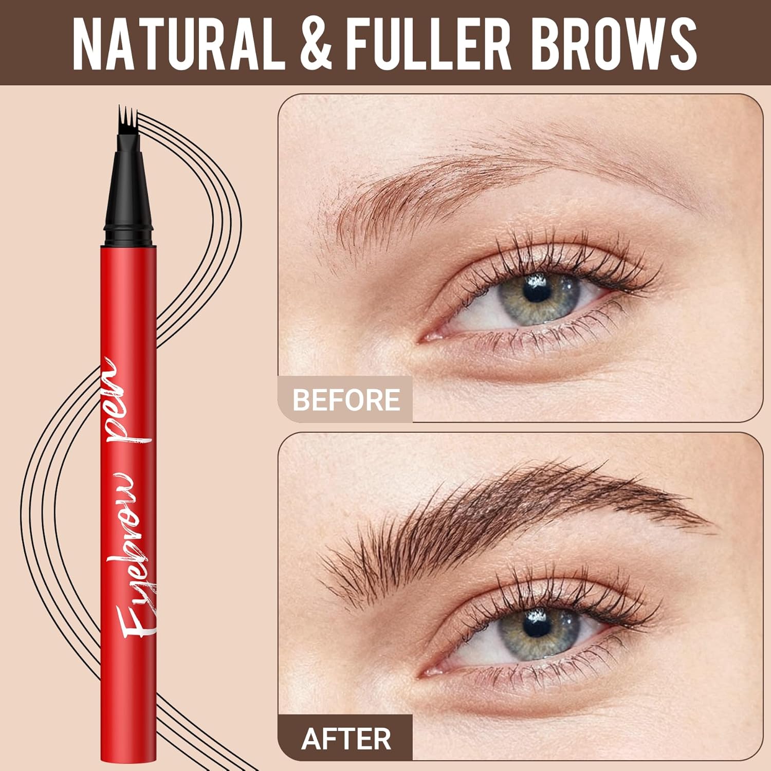 Eyebrow Pencils for Women - Eyebrow Pen 2 Pack, Precise 4-Tip Brow Pencil for Natural-Looking Fuller Brows, Hair-Like Strokes for All Brow Types, Last All-Day Brow Pen, Light Brown - Image 2