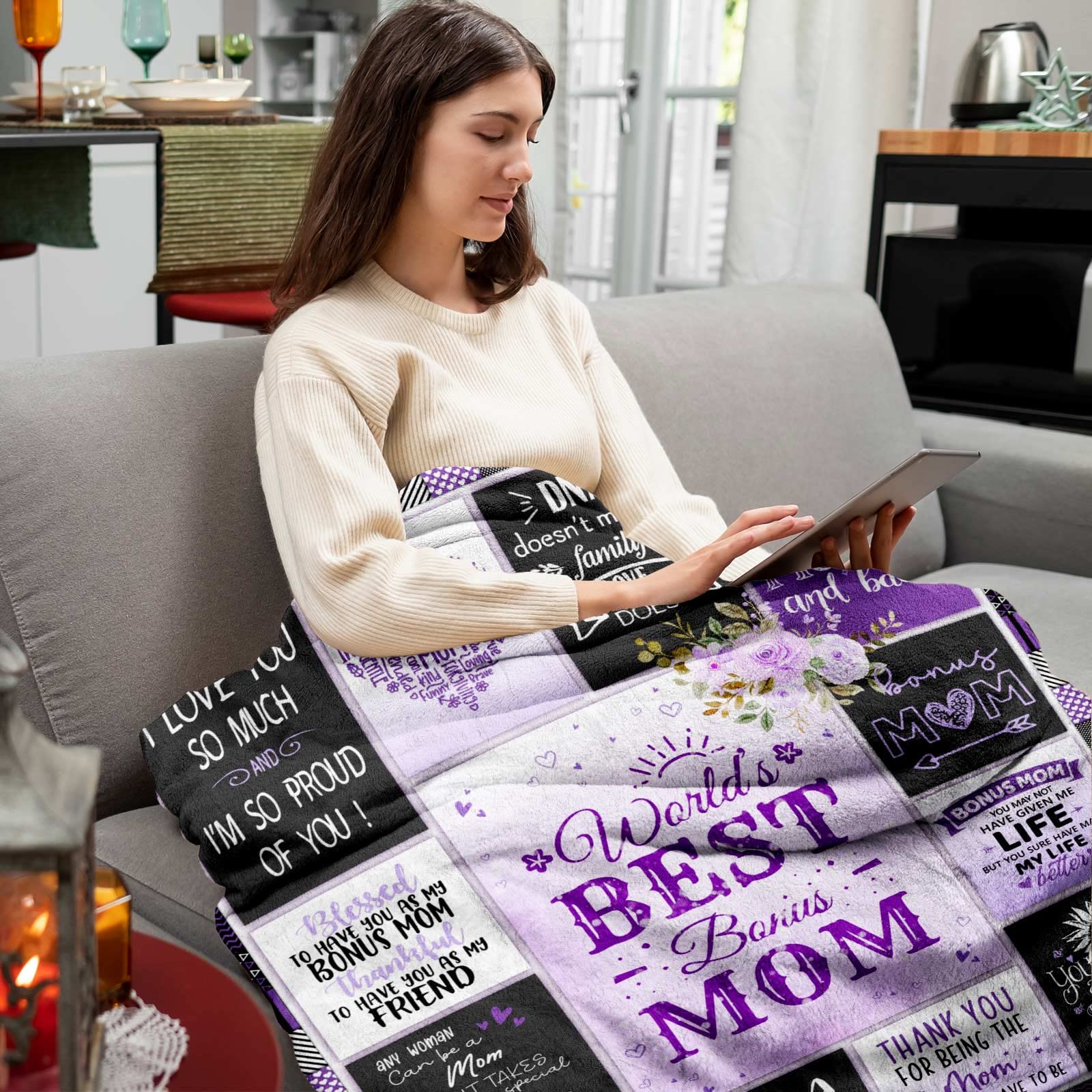 Bonus Mom Gift Blanket - 50x60 Inch Stepmom Appreciation Present With Heartfelt Message