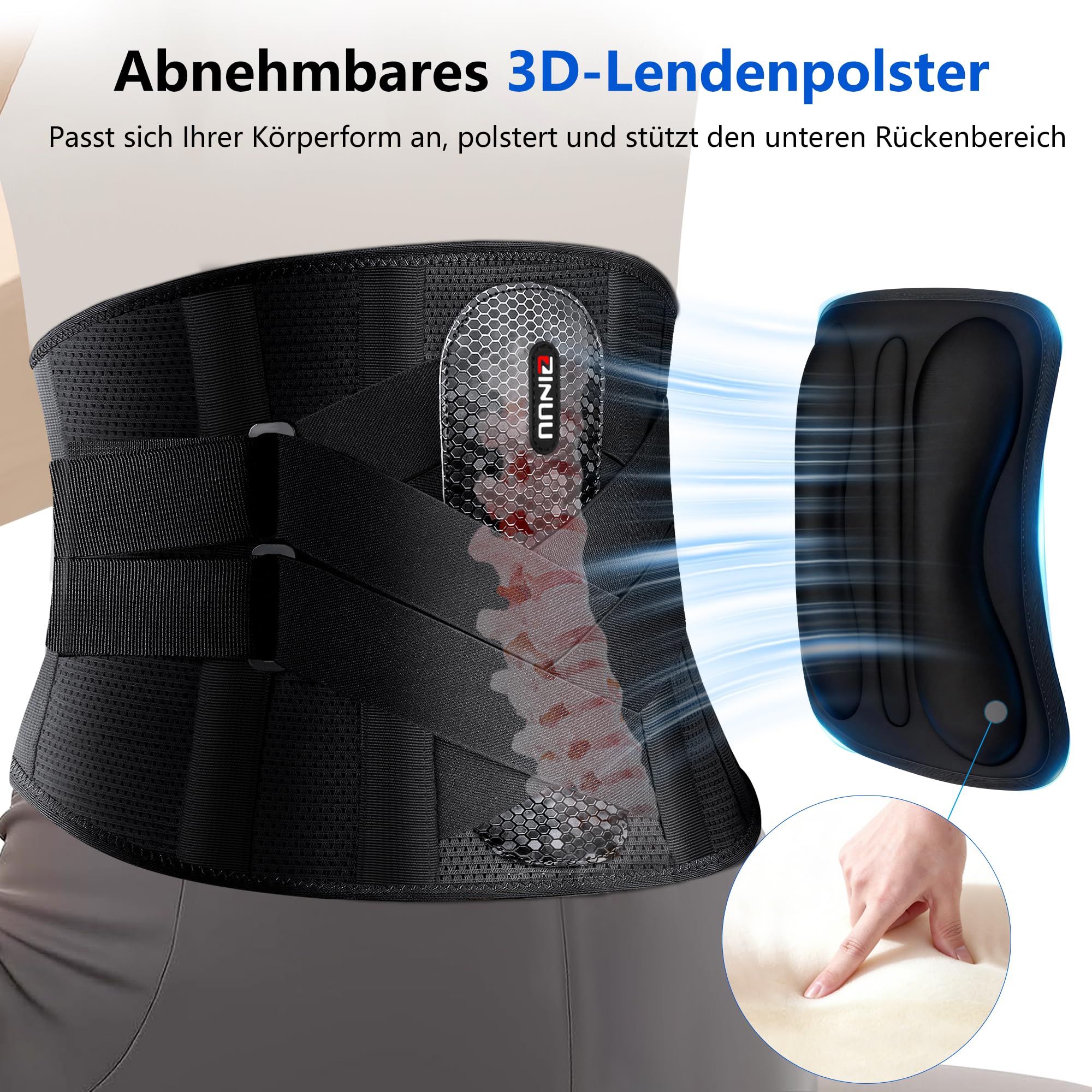 Cinturón de apoyo lumbar para hombre y mujer, 7 veces, soporte lumbar con almohadilla 3D, vendaje de espalda transpirable para aliviar el dolor de espalda (M)