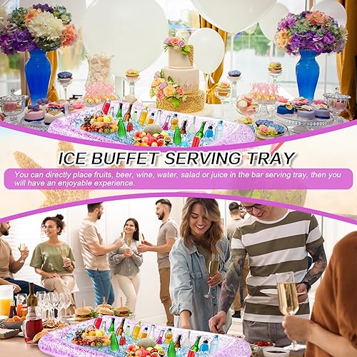 Miniatura 4 de Leitee 3 barras inflables de servicio de 52 x 24 x 5 pulgadas, bandeja de servir para bufé de hielo, enfriador de bebidas con tapón de drenaje,