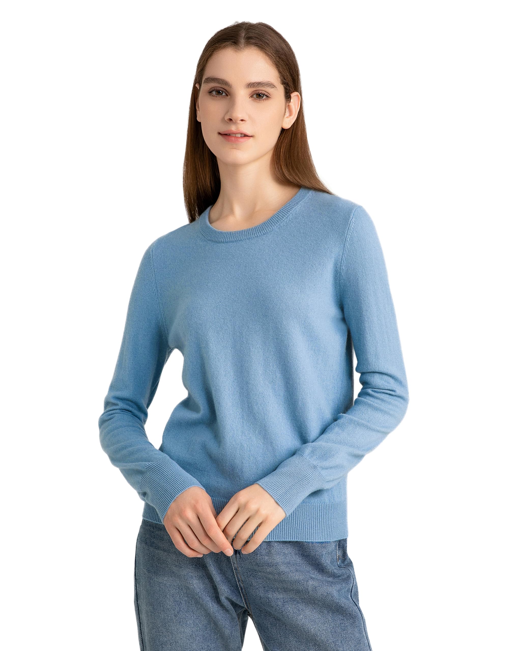 State CashmereWomen’s Essential Crewneck Sweater 100% Pure Cashmere Classic  Long Sleeve Pullover