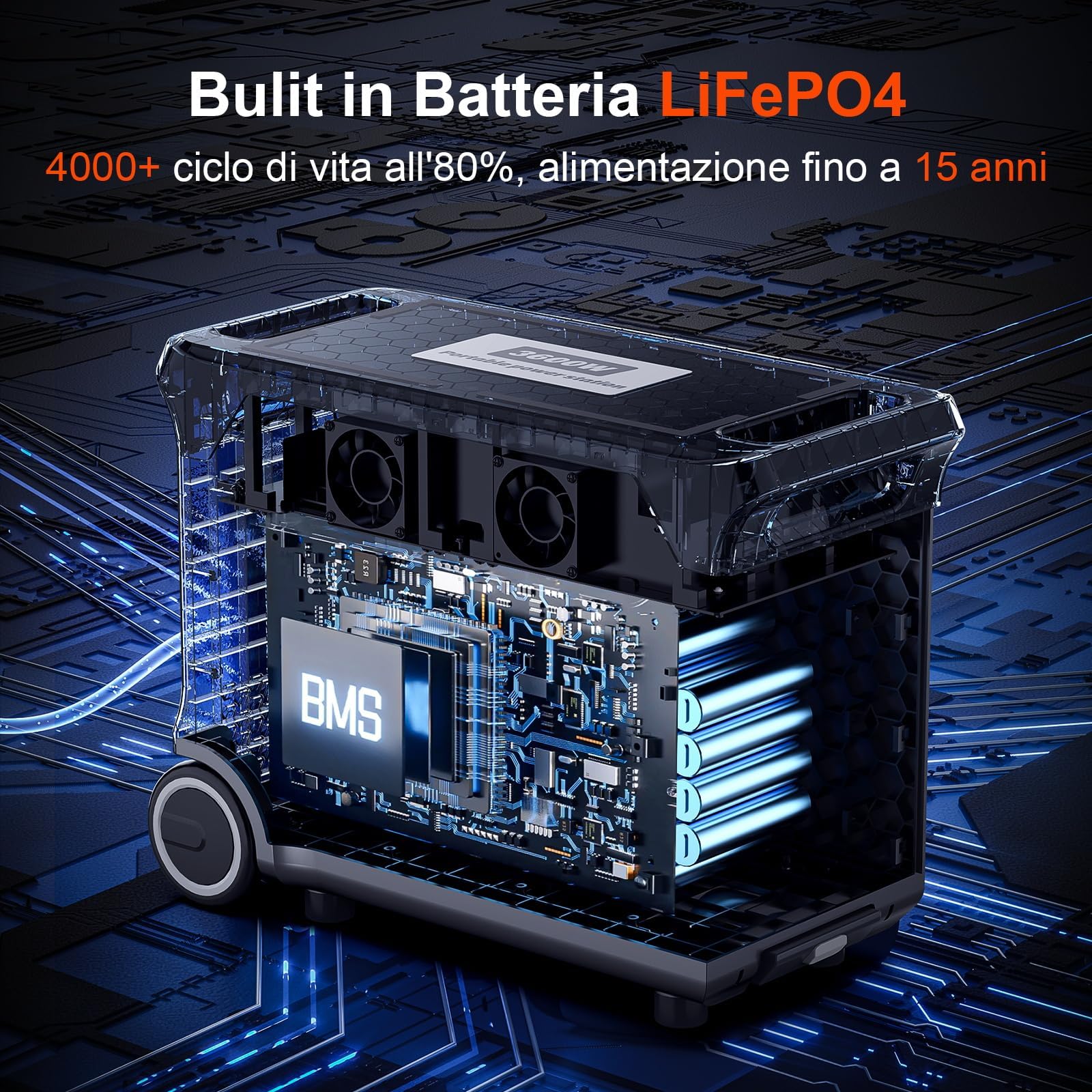 SolarPlay Q3600 Generatore Solare 3840Wh con 3x400W Pannelli Solari (1200W), Power Station 3600W (7200W Picco) LiFePO4, Ricarica Rapida 1.5h, Kit Backup Casa per Blackout, Camper e Outdoor