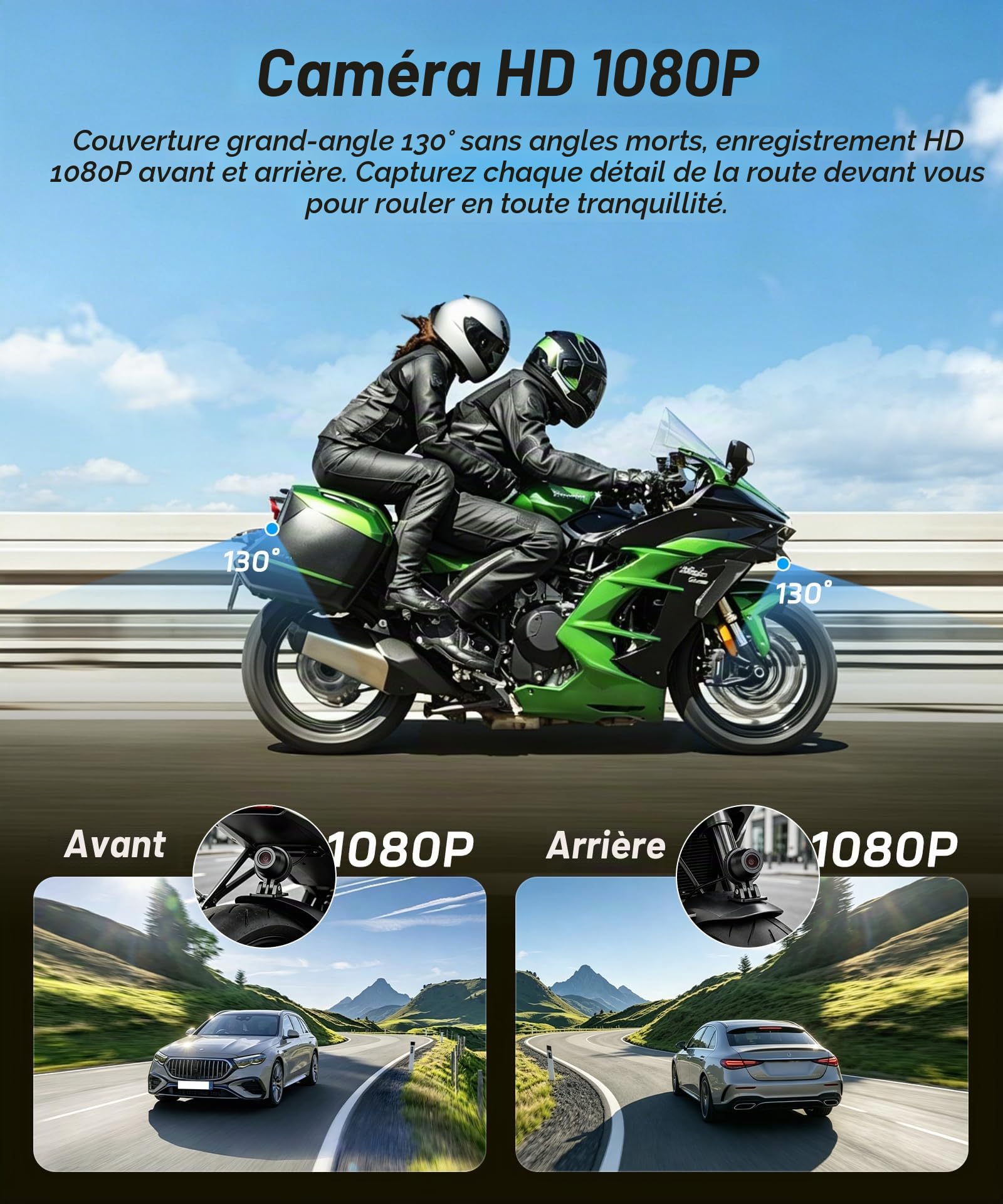 Rimoody Dashcam Moto 1080P Miniature - Caméra Avant/Arrière avec Détection de Collision, Boucle d'Enregistrement, Mode Stationnement, WiFi, pour Motocyclette