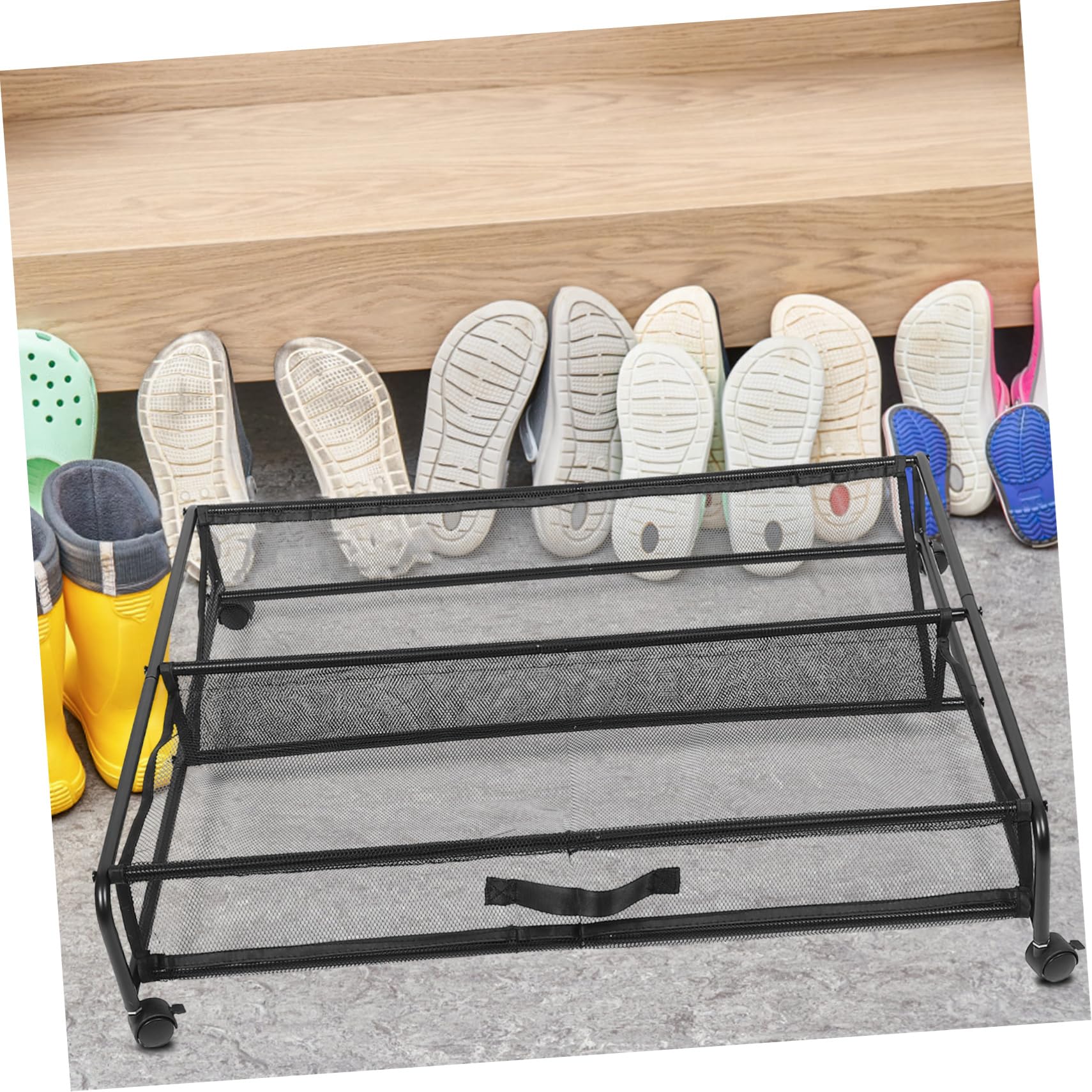 Amosfun Scarpiera in Plastica Riutilizzabile Salvaspazio e Ferro con Ruote, Organizer Sotto Letto per Scarpe, Camera da Letto