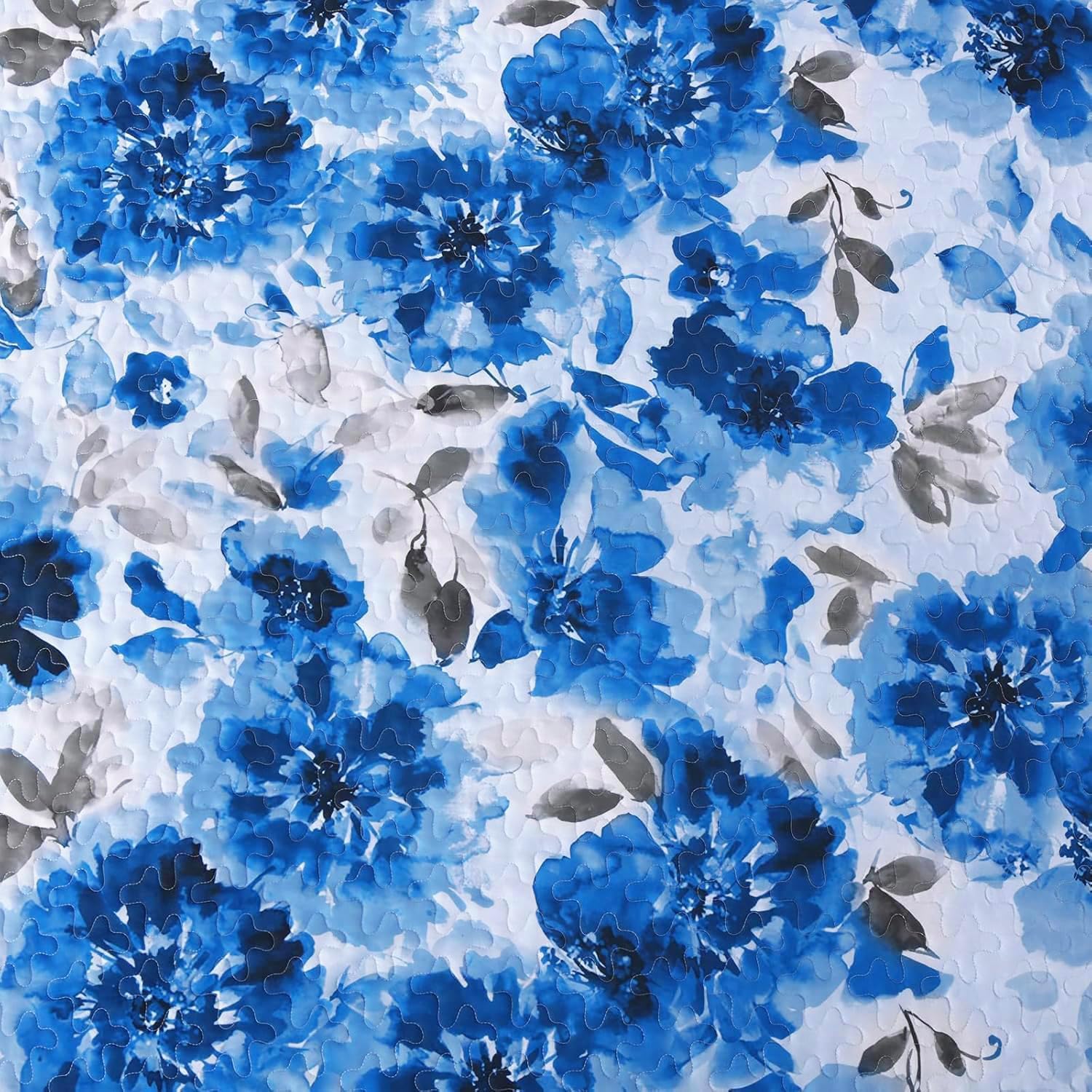 Luxudecor Floral Quilt Set Queen Size - 3 Pieces Blue Watercolor Botanical Bedspread Coverlet Set with 2 Pillowcases, Lightweight Soft Bedding Set for All Seasons 96"x90" - Image 4