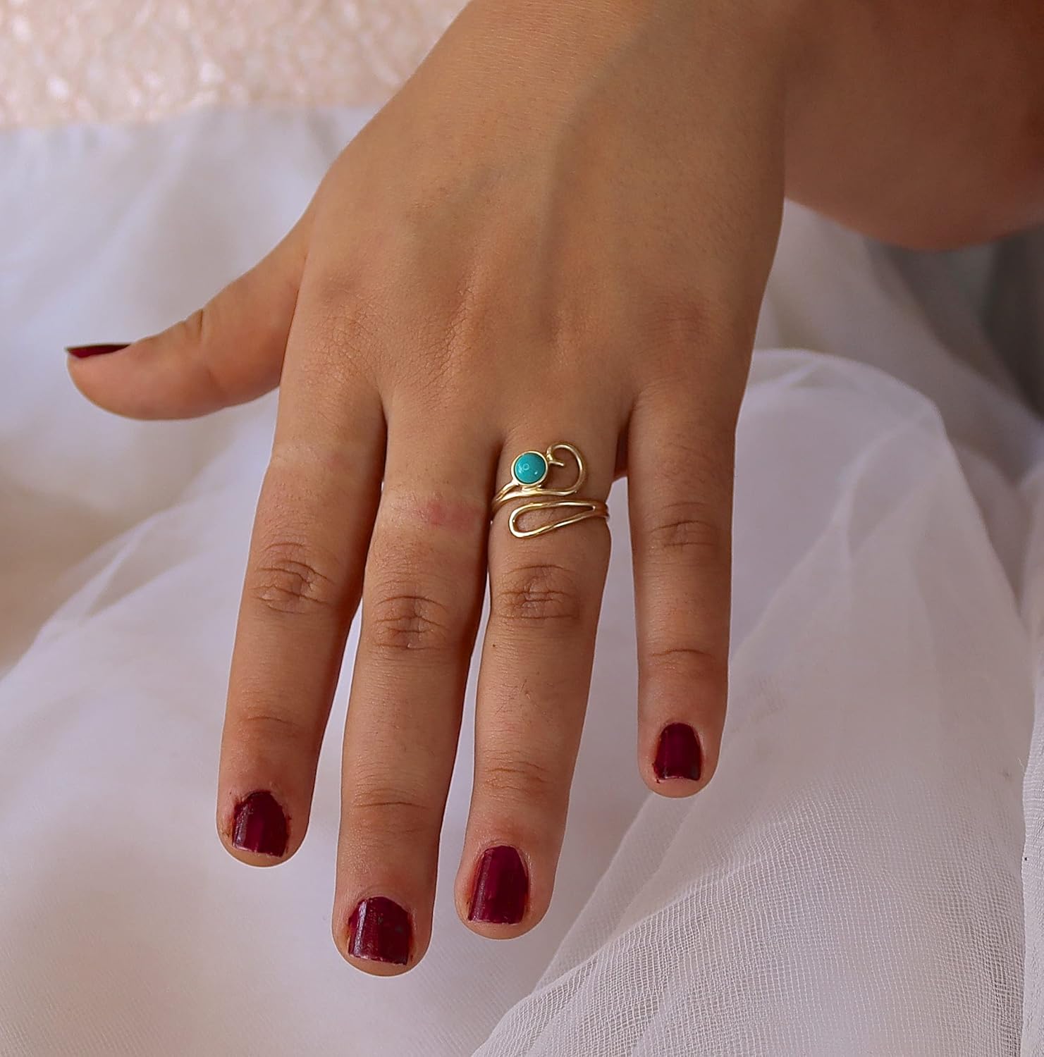 Aquamarine open14k gold plating ring for women, Adjustable Ring One size ring