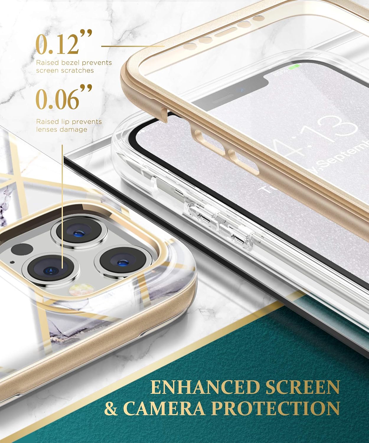 GVIEWIN Aurora+ Case Compatible with iPhone 12 Pro Max 6.7 Inch (2020 Release), [Built-in Screen Protector] [Full-Body Protection] Shockproof Slim Stylish Marble Cover Case (Geo/White)