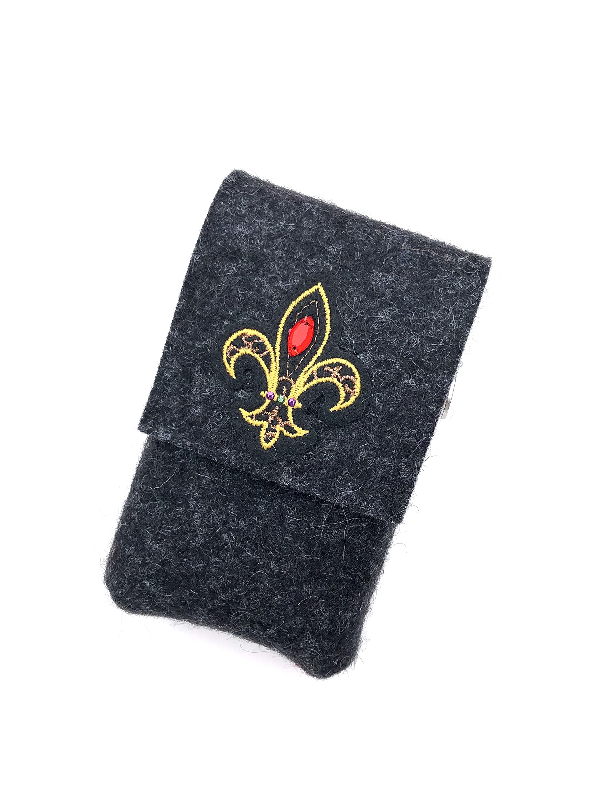 zigbaxx Zigarettenetui Fleur-de-Lys Zigarettenhülle für Zigarettenschachtel 20 Zigaretten oder Big Box XL/XXL/Täschchen aus Woll-Filz mit Lilie - rot schwarz Geschenk Weihnachten Geburtstag