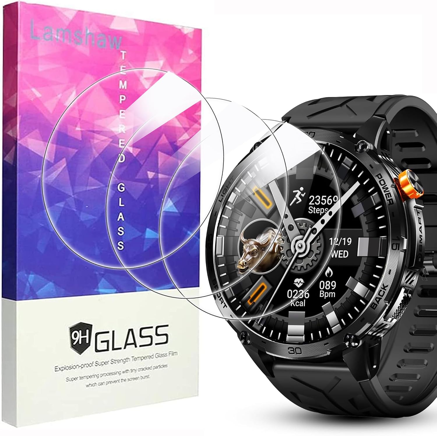 Lamshaw Compatible for Alpha Smartwatch Screen Protector, [3 Pack] 9H Tempered Glass Screen Protector Film Compatible for ALPHAGEAR Alpha 1.75" Smartwatch (3 Pack)