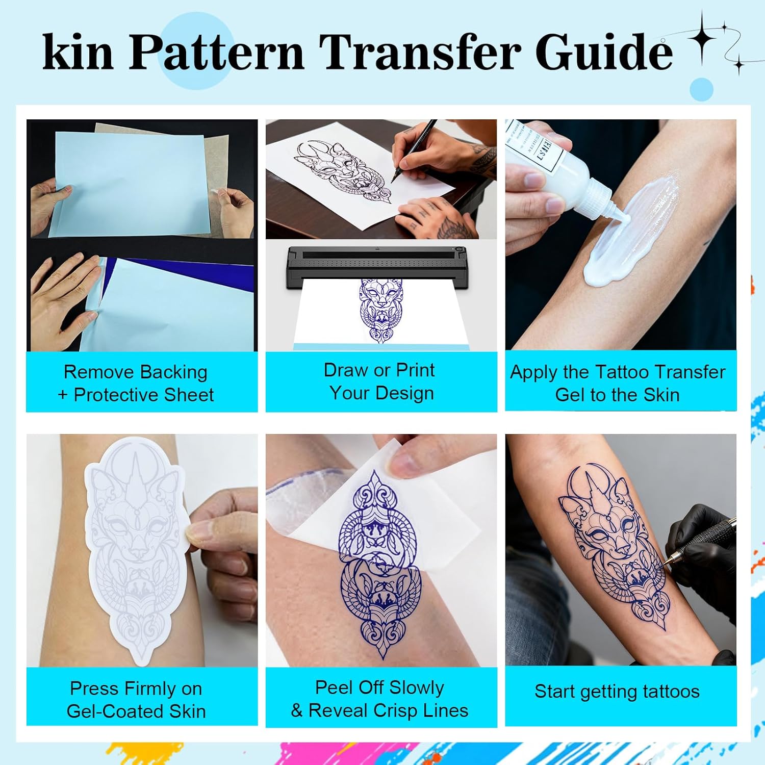 100 Pcs Tattoo Transfer Paper, Professional Level A4 Thermal Stencil Transfer Paper for Tattooing, Cuttable Size for Thermal Copier & Freehand, Sharp Detail Transfer for Professional Tattoo Artists