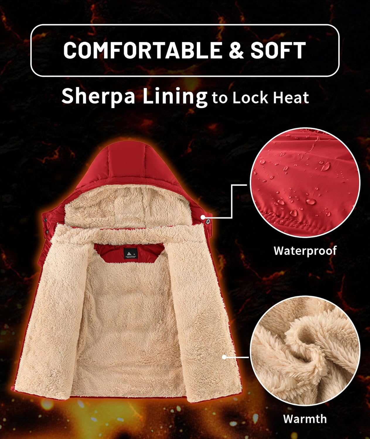 ZITY Boy's Winter Coat Thermal Puffer Jacket Warm Sherpa Fleece Lined Water-Resistant Zip Outerwear Coat with Detachable Hood - Image 4