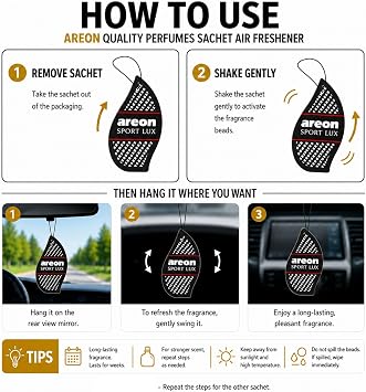 AREON Sport Lux PLATINUM Paper Hanging Car Air Freshener - Pack of 12 | Long Lasting Fragrance - Rear View Mirror Design - Car Home Office Closet Use - Helps Reduce Odors