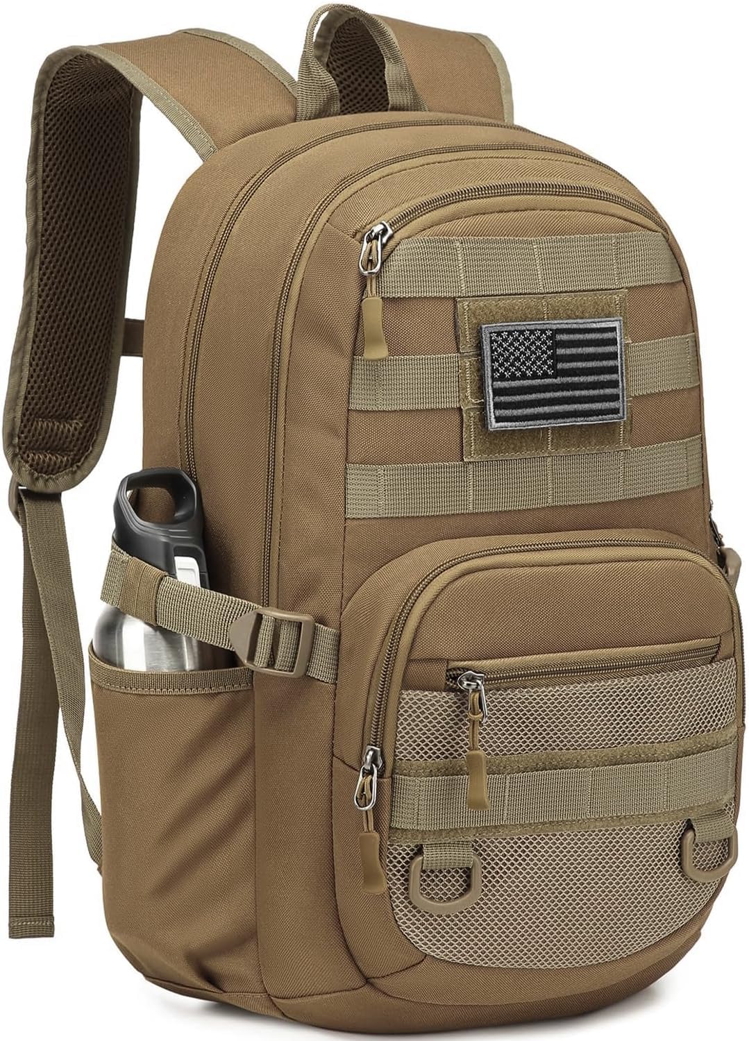 Military Tactical Backpack - Molle Army 3 Days Assault Pack Out Bag Hiking Rucksack (Brown, 25L)