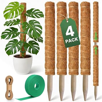 4 Pack 16" Moss Pole Monstera Plant Support - Stackable up to 48"