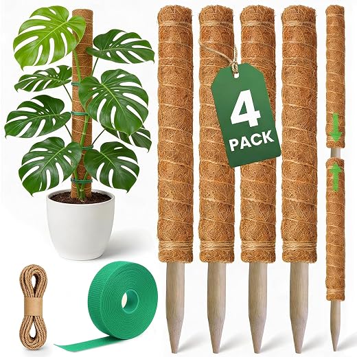 4 Pack 16" Moss Pole Monstera Plant Support - Stackable up to 48"