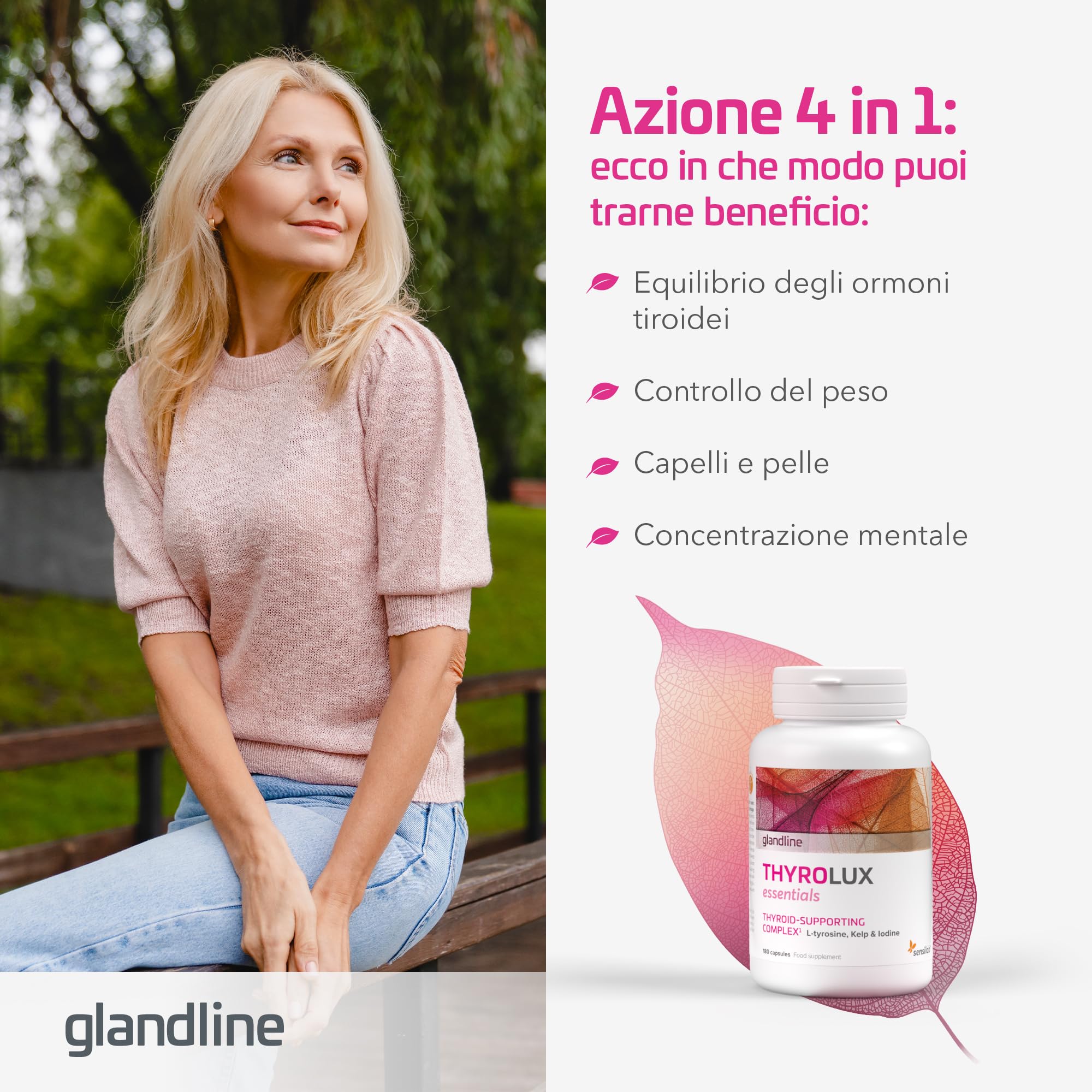 Tiroide - Aminoacidi Essenziali e Minerali - Zinco, Selenio, Tirosina, Iodio e Manganese - 180 capsule per 180 giorni - Sensilab ThyroLux
