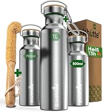 Blockhütte® Premium Stainless Steel Insulated Drinking Bottle, Leak-Proof, Includes Free Brush, for Children and Adults