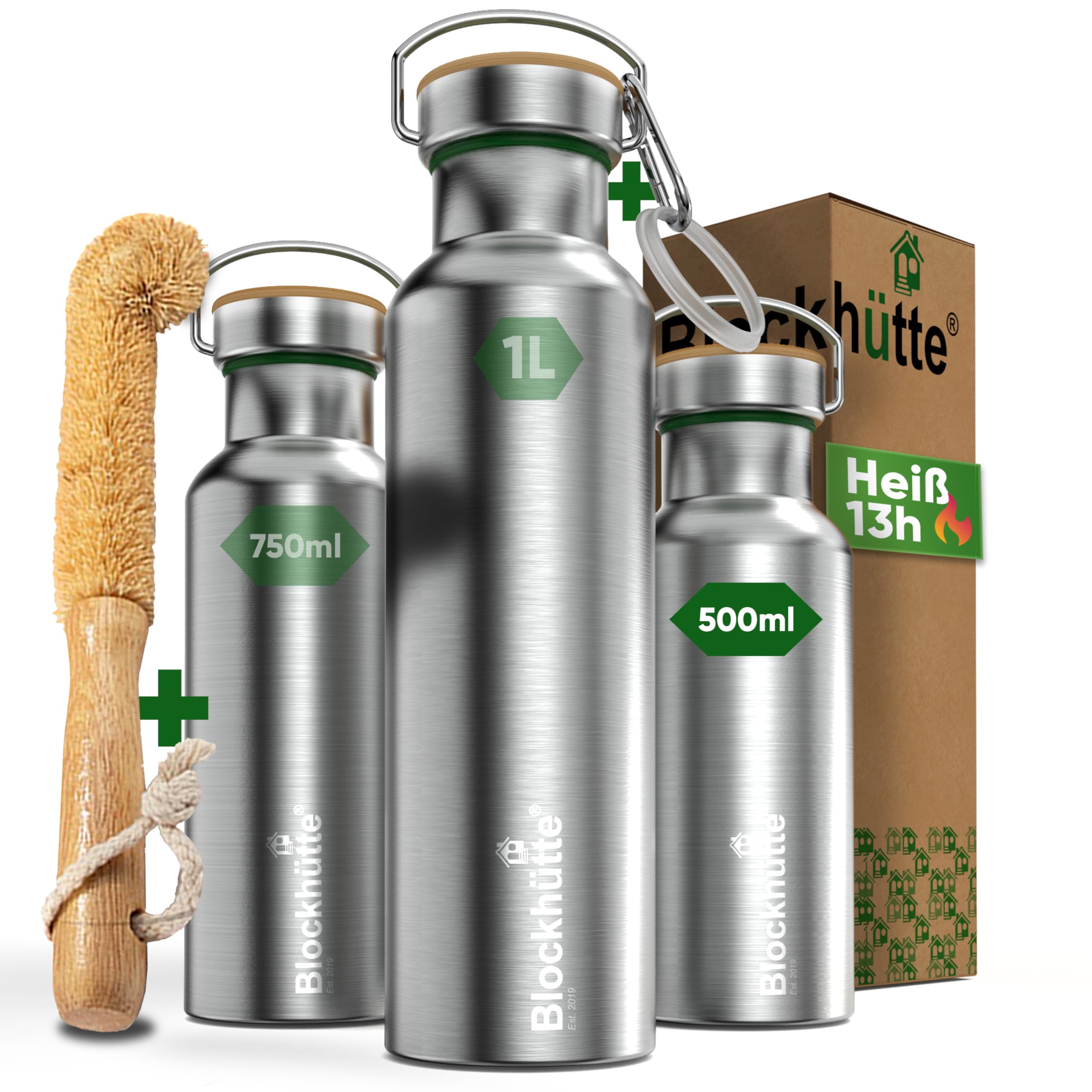 Blockhütte Premium Edelstahl Trinkflasche isoliert I 500ml