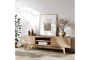 59" TV Console with Fluted Sliding Doors - Light Oak