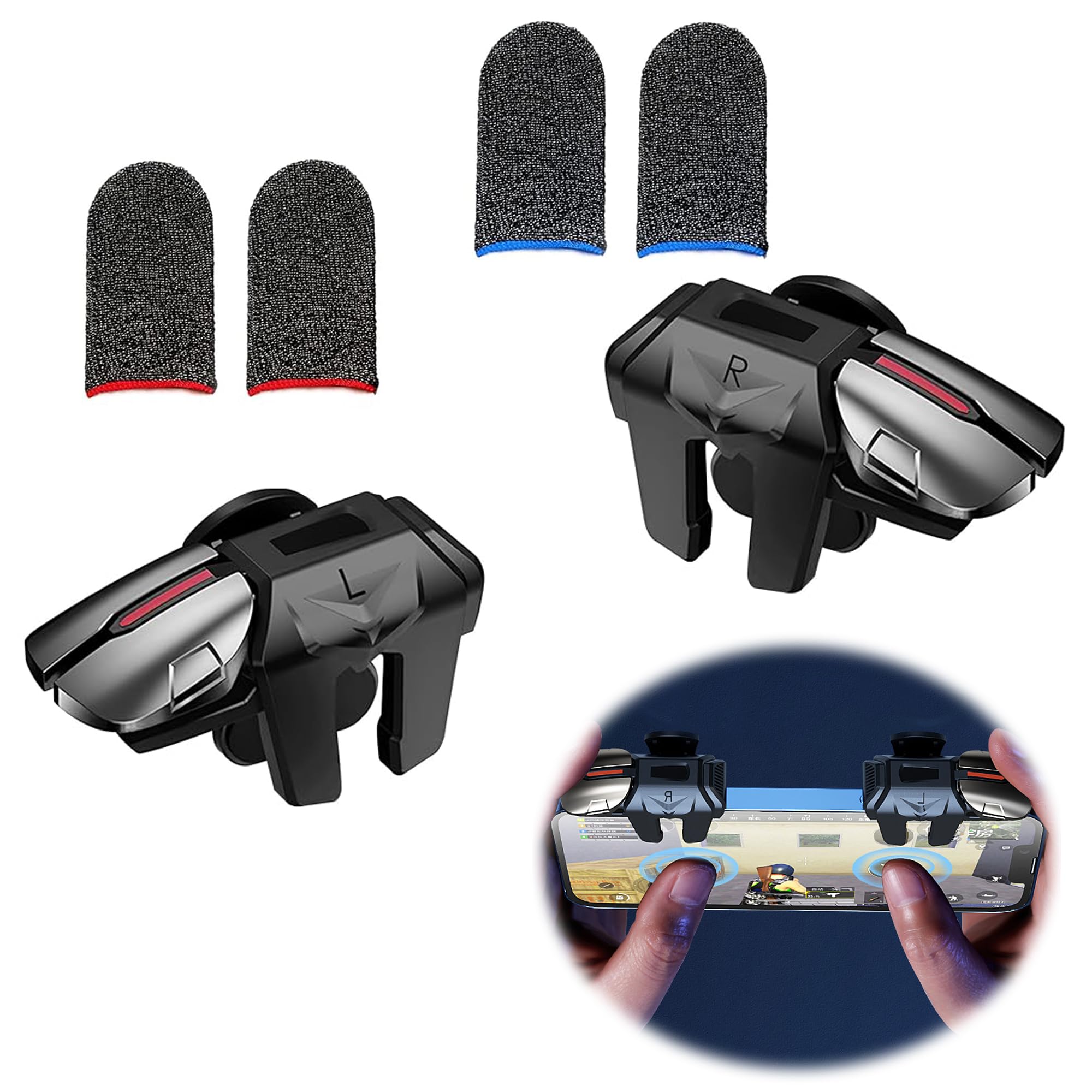 2 + 2 pezzi di controller mobile trigger per telefono cellulare trigger Touch Screen Sleeve Controller per cellulare Trigger 1 paio di scatto + 2 paia di ditali, trigger ergonomico –