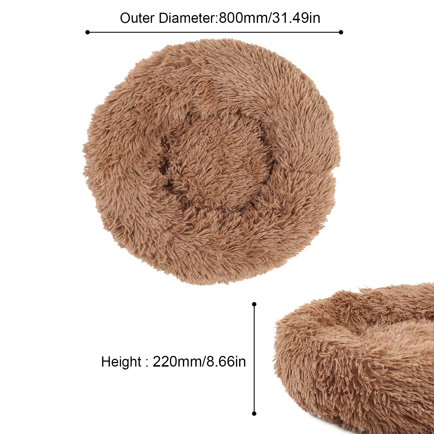 HANHAN Cama Para Perro De Piel Sintética Grande Con Forma De Donut Redondo Para Mascotas, Cojín Suave, Cálida Cama Para Perro Golden Retriever (80 Cm), Color Marrón Claro