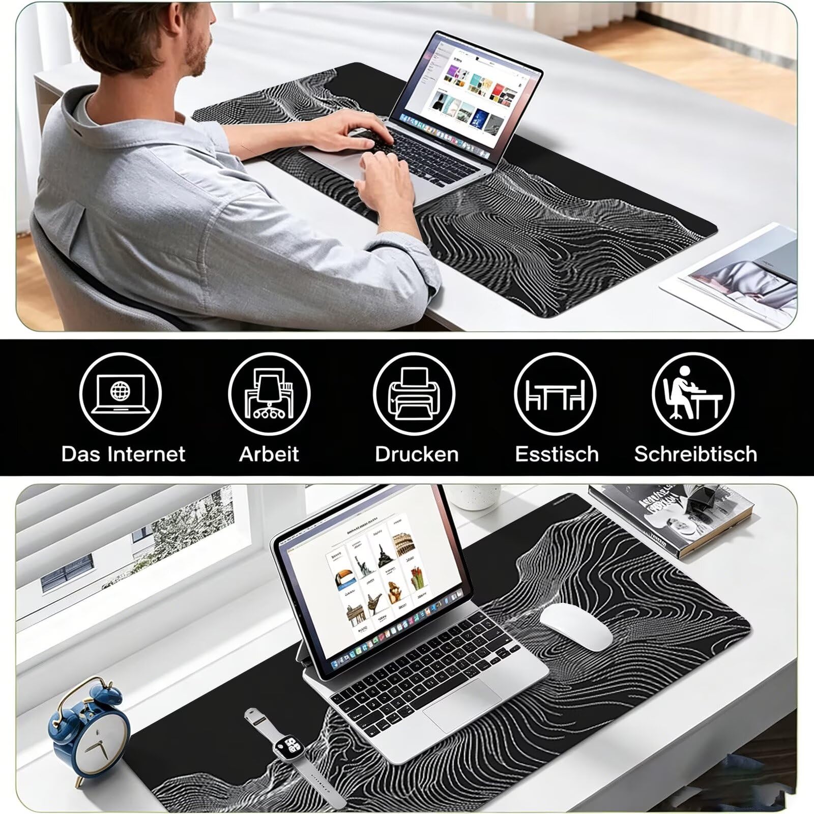 Tappetino Mouse Gaming, 1200x600mm Tappetino Mouse XXL nero 0c0-267 | Mouse Pad Grande, Ottimizzato per i Sensori da Gioco, Migliora Precisione e Velocità, per Mac e PC, astratto