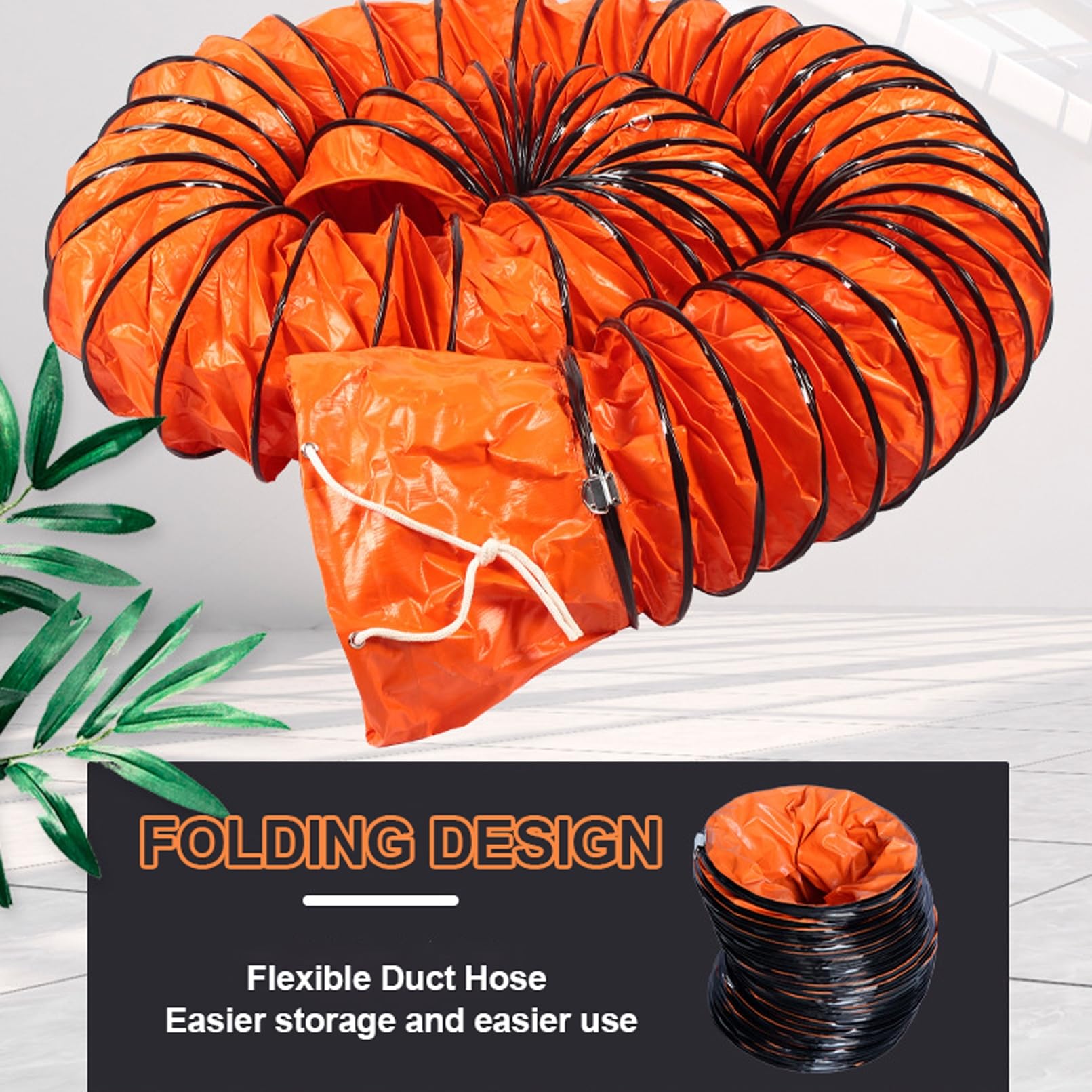 Manguera Flexible de PVC para Ventiladores, sopladores, Sistemas HVAC, ignífuga, con Cuerda Ajustable y Anilla en D, fácil de almacenar.,3m/9.8ft,Dia 20cm(7 7/8")