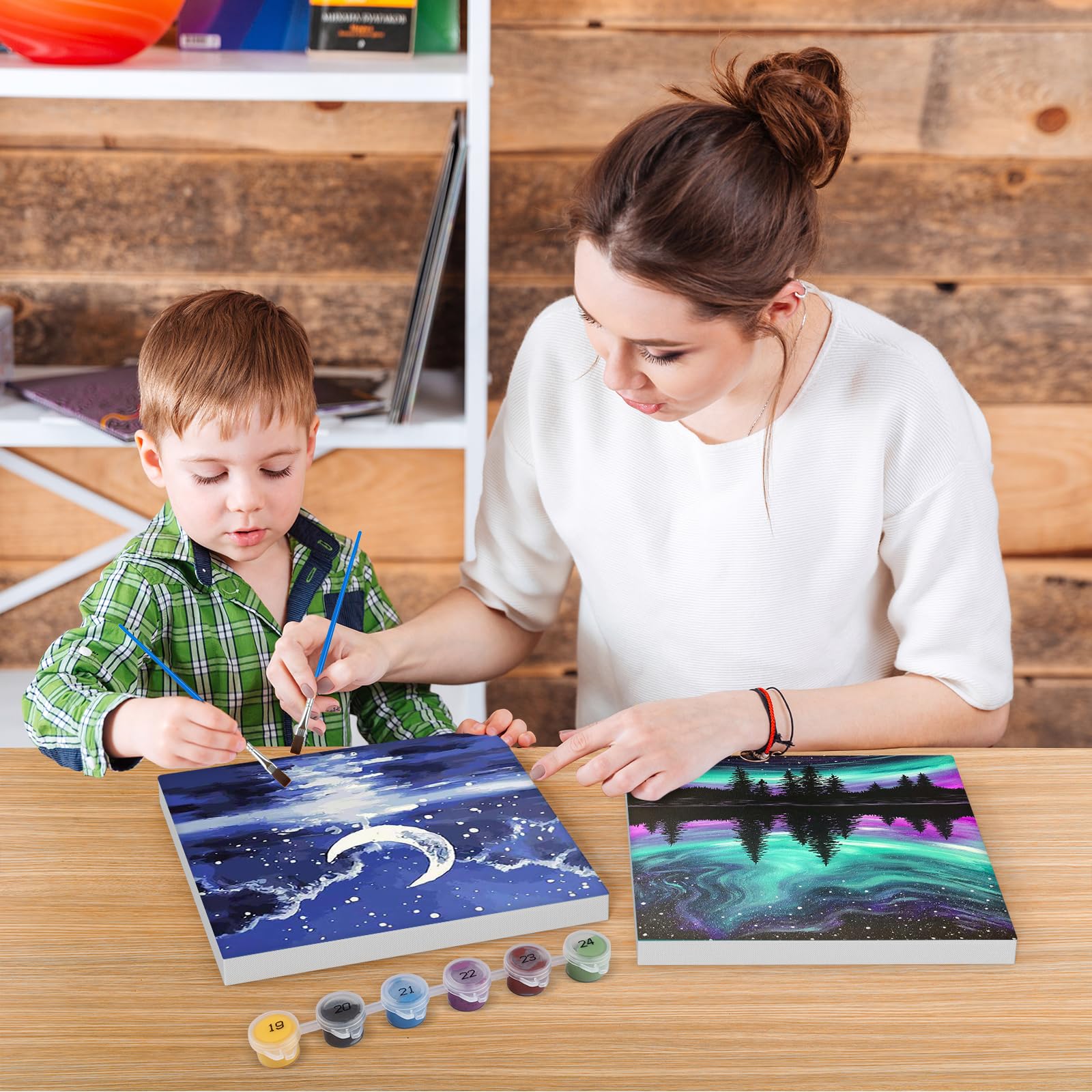 Malen Nach Zahlen Set Für Kinder Mit Holzrahmen – Tiermotive (Elefant, Eule, Giraffe, Zebra) Für 4-12 Jahre, Inkl. Acrylfarben & Pinsel