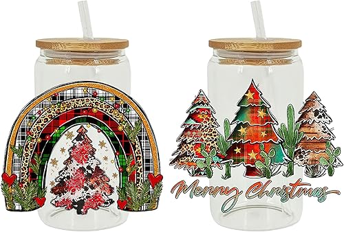 Miniatura 2 de AUOCATTAIL Adhesivos de transferencia de Navidad 3D UV DTF, 6 hojas de árbol de Navidad, corona de Navidad, calcomanías de transferencia de copa de