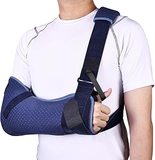 Arm Sling Shoulder Injury Immobilizer, Medical Sling with Waist Strap for Men and Women, Support Brace for Rotator Cuff Torn Hand Wrist Elbow Clavicle Post-Surgery(Right Arm/Medium)
