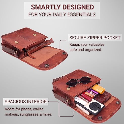 Miniatura 5 de 9" Small Leather Crossbody Bags for Women Genuine Brown Leather Purse, Cute Shoulder Handbag, Vintage Cross Body Mini Bag