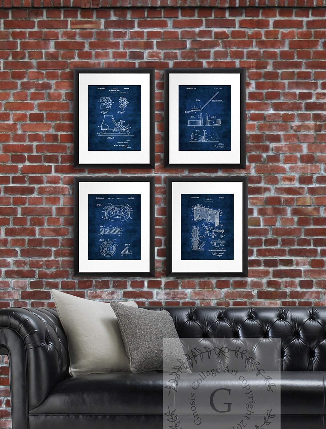 Ice Hockey Poster for Walls Set of 4 Unframed Blue Print Room Decor